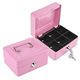 Mini Security Box, Steel Petty Lockable Cash Security Box Portable Home Safe Box Pink MoneyCoin Savings Box for Kids Personal Items