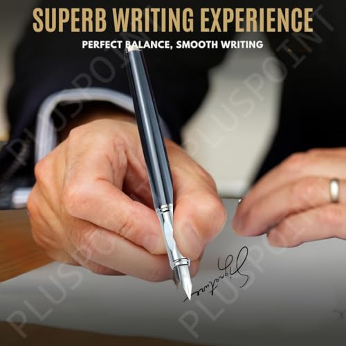 Image of PLUSPOINT Fountain Pen for Students | Iridium Tip Nib Refillable Fountain Pen with 2 Ink Refills | Office Stationery Gift for Kids | Perfect for Office and School Use (Phantom), Blue