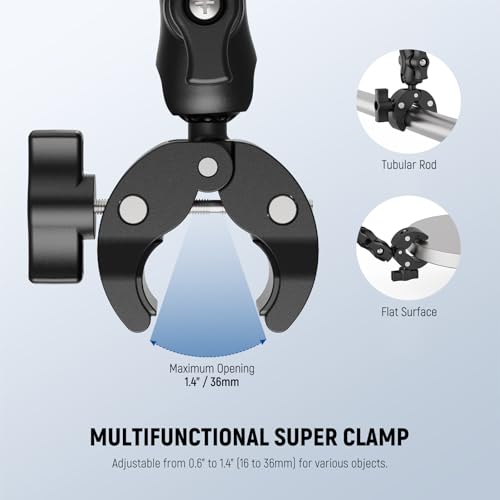 NEEWER Double Super Clamp Mount with Magic Arm, 360° Umbrella Flag Pole Clamp Holder for Desk Photo Studio Light Stand Photography Reflector Scrim Cross Bar Motorcycle Handlebar Stroller Chair, CA160 - Thumbnail 3