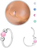 Nose Rings Hoops Opal Nose Piercings Jewelry 8MM 316L Surgical Steel Hypoallergenic Silver Septum Hoop Nose Ring for Women 18G Hinged Helix Rook Conch Cartilage Daith Tragus Earring (8MM, Pink)