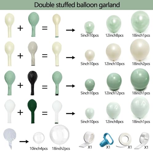 Sage Green Balloon Arch Double Stuffed Garland for Baby Shower Party Decor — view 4