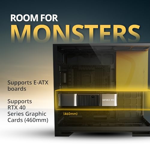 Image of Geometric Future M5 Tempered Glass Mid Tower, E-ATX /ATX Gaming Case, 1.2mm Steel, Type C, Toolless Panels, Support 420 /360 Radiator, Dual-Chamber, Black /Yellow, GEO-M5-BY