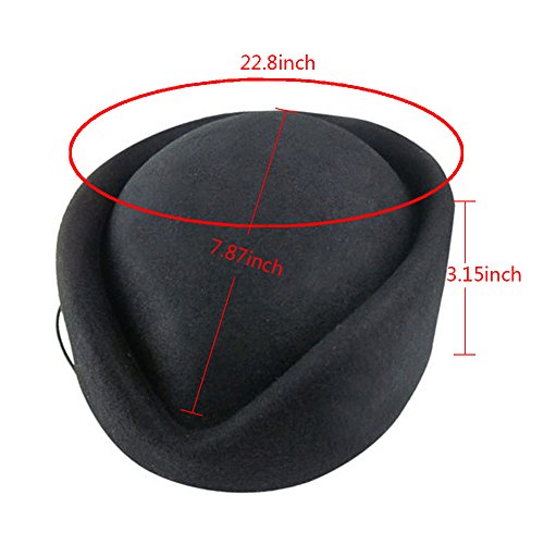 YING LAN Wool Cap Stewardess Pillbox Hat Teardrop Fascinator Base Sweet Wine Red