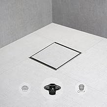SaniteModar 4 inch Shower Drain Base with Tiled Stealth and 304 Stainless Steel Brushed Chrome 2 in 1 Panels, Includes Hair Strainer and Threaded Adapter