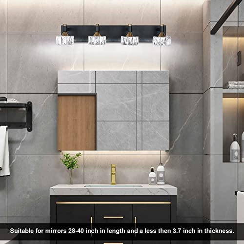 Brknit 4-Light Black Crystal Bathroom Vanity Light Fixtures Over Mirror Modern Dimmable Led Wall Lights For Bathroom #TOP1