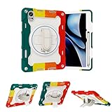 Funda para Huawei Matepad Air 12 2024/2025/Air 12X a prueba de golpes, resistente y resistente de 3 capas con soporte de agarre giratorio de 360 grados + correa para el hombro, rojo colorido