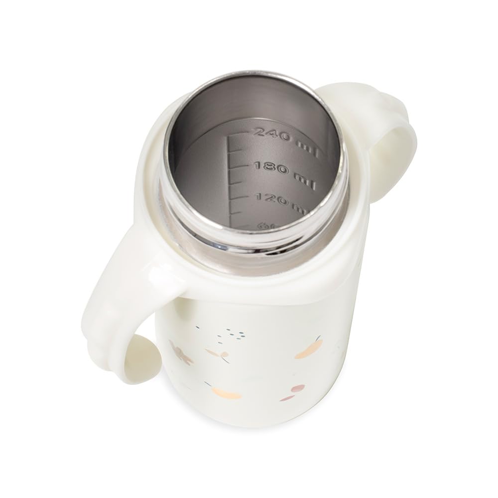 Miniland Thermobaby Valencia 240ml. Thermos da 240 ml in acciaio inox con tettarella, doppio strato di acciaio, che mantiene la temperatura della bevanda fredda e calda per ore.
