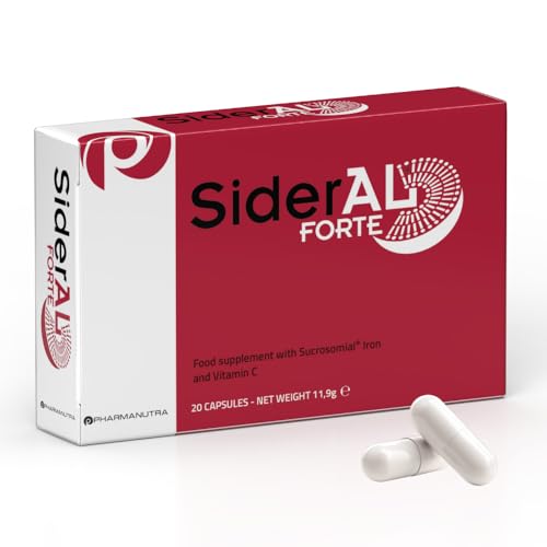 SiderAL® Forte, Iron Deficiency and Energy Support, Sucrosomial Iron® 30 mg Food Supplement with Vitamin C, High Tolerability, No Metallic Taste, No Gluten, No Lactose, 20 Count, Pharmanutra