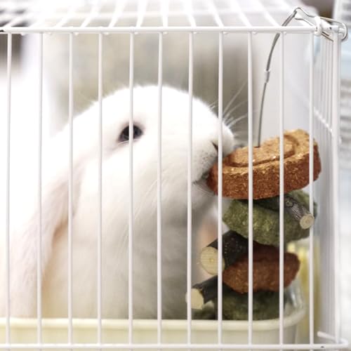 Image of Rabbit Chew Toy,Bunny Chew Toys for Teeth Grinding,Natural Apple Branch Teething Sticks with Hay Grass Cake Improve Dental Health Bunny Hanging Chew Toys for Rabbits,Chinchillas,Hamster (4 Pcs)