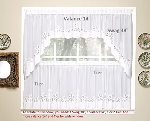 Today's Curtain Plymouth Classic Battenburg Applique Sheer Window Swag, 38-Inch, White #TOP5