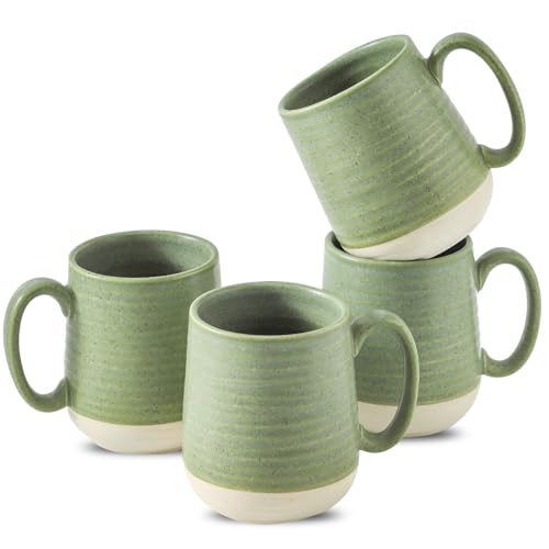 Hasense Porcelain Coffee Mugs Set of 4, 15 Oz Large Coffee Cups, Latte Cup with Handle, Tea Mugs for Men and Women, Modern Coffee Mug for Cappuccino, Milk, Cocoa, Microwave & Dishwasher Safe, Green