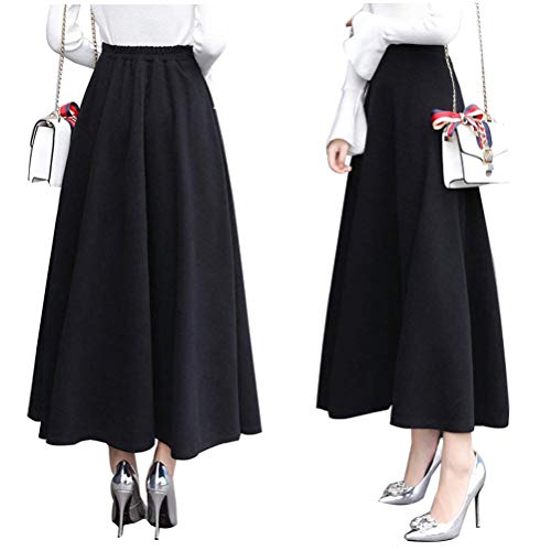 Women's Vintage High Waist Long Skirt A-line Fall/Winter Elegant Solid Wool Midi Skirt2