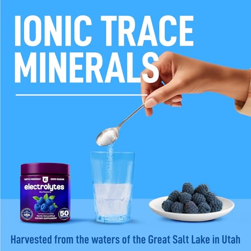 Image of Sports Electrolytes for Runners, Cyclists - Blue Raspberry Sport Electrolyte Powder 14.6oz Tub - Electrolyte Powder for Sports Hydration w /Trace Minerals - Workout Drinks w /Electrolytes