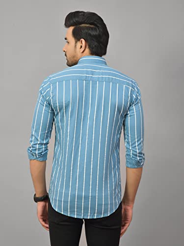 Image of Solid Regular Fit Cotton Casual Strips Shirt for Men || Spread Collar || Full Sleeves (XX-Large, Blue)