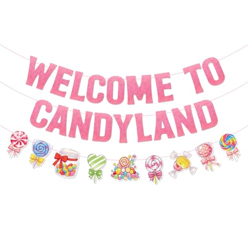 Pre-strung Candyland Party Decorations Candy Themed Birthday Party Garland Welcome To Candyland Glitter Banner Colorful Candy Birthday Party Decorations Baby Shower Lollipop Shop Classroom Home Decor