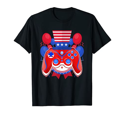 4 de julio Gamer American USA Flag Independence Day Gaming Camiseta