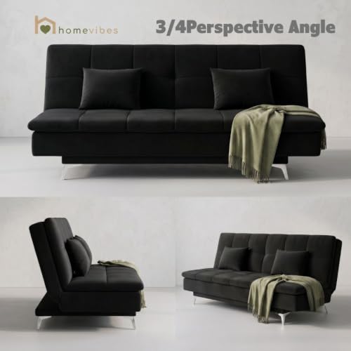 Image of Velum 3 Seater Sofa for Living Room & Office | Premium Fabric Upholstery | Solid Wood Frame | Comfortable Seating | 3 Years Warranty (Black, Sofa Cum Bed)