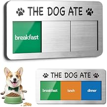 Dog Fed Sign- Dog Feeding Chart 3 Times A Day,Pet Feeding Reminder,Did You Feed The Dogs Tracker With Magnets and Double Sided Tape for Fridge, Prevent Over Feed, Brushed Silver