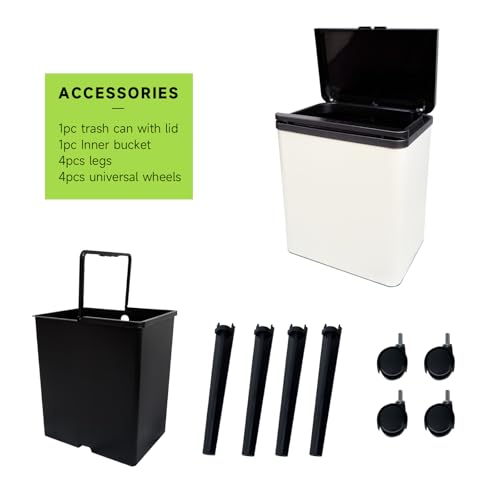 Image of Dog Poop Trash Can Outside,Tall high Legs 4 Gallon Stainless Steel Dog Waste Press Trash Can with Lid,Include Inner Bucket and Universal Wheels,Backyard,Patio,Garage,Kitchen Garbage Can