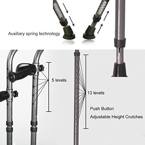 Kule pachowe (2 jednostki), ergonomiczne aluminiowe kule do chodzenia w kształcie litery F, kule z regulacją wysokości amortyzatora z przyciskiem, obsługuje do 287 l