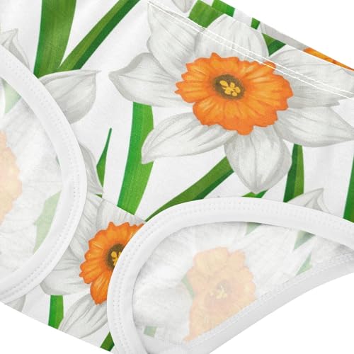 Cotton Toddler Girls Underwear White Daffodil Flowers Green Leaves Cute Panties Girl Stylish Briefs Girls Undies 2t4