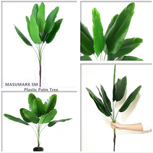 Artificial Bird of Paradise Plants 31 Inch 2 Pack, Fake Banana Trees 9 Branches Big Leaves Real Touch Greenery Palm Faux Plant for Indoor Outdoor Floor Plant Home Living Room Office Bedroom DIY Decor by MASUMARK SM - Used condition - Image 3