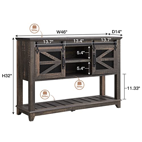 Okd Entryway Table W/Sliding Barn Doors, 46'' Farmhouse & Industrial Console Table With Storage, Rustic Sofa Table W/Adjustable Shelf & Open Shelf For Entry Way, Hallway, Living Room, Dark Rustic Oak #TOP5
