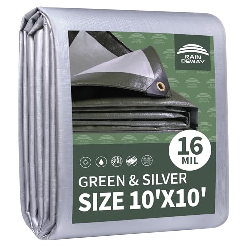 RAINDEWAY Tarp 10x10FT 16 Mil Tarps Heavy Duty Waterproof Outdoor Cover