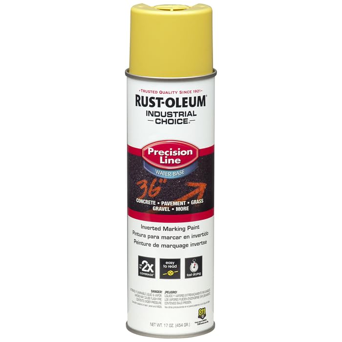 Rust-Oleum 203034-12PK Industrial Choice Water-Based Inverted Marking Spray Paint, 17 oz, High Visibility Yellow, 12 Pack