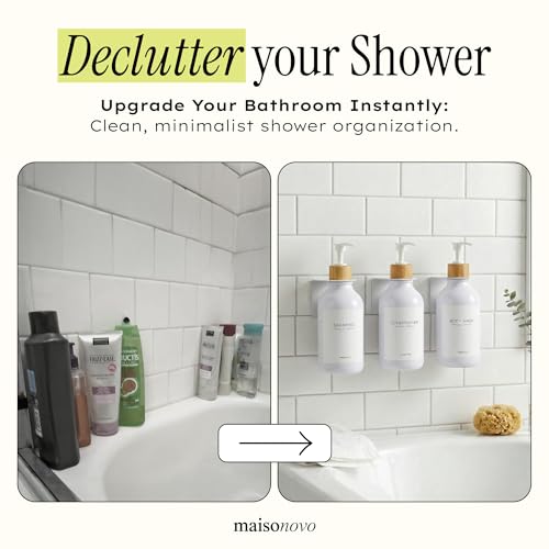 Image of MaisoNovo Shampoo and Conditioner Dispenser|Refillable White Bamboo 3-Pack