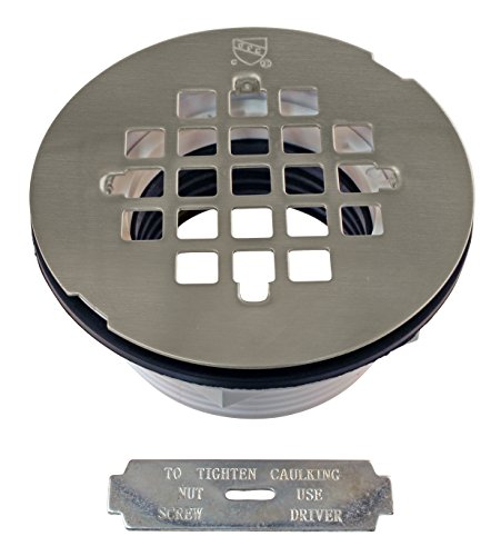 Image of Westbrass A206P-07 2 inch No-Caulk PVC Compression Shower Drain with 4-1 /4 inch Round Grid Cover, Satin Nickel