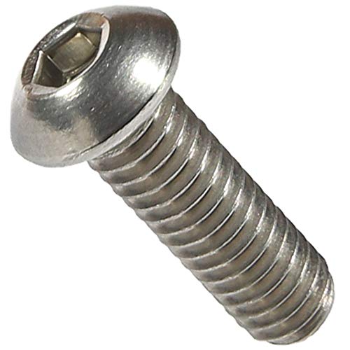 Fastenere Button Head Socket Cap Screws - M5-0.80 x 12MM (50-Pack) Stainless Steel 18-8, Full Thread, Plain Finish, Flat Point, ISO 7380 Metric Screw Set, Easy to Install w/Allen Hex Socket Drive