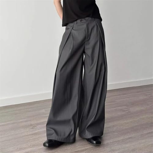 Mens Trousers Pleated Casual Suit Pants Daily Loose Versatile Wide-Leg Pants4