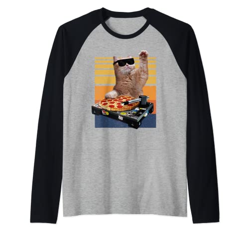 Casa Gato Estilo Retro DJ Gato Gatito Musica Gato Camiseta Manga Raglan