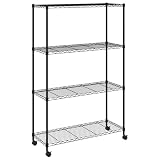 vidaXL Scaffale a 4 Livelli con Ruote 90x35x142 cm Nero 200 kg, scaffalatura, ripiano, Armadio, scaffalature, Ripiani, armadi, armadietto, armadietti