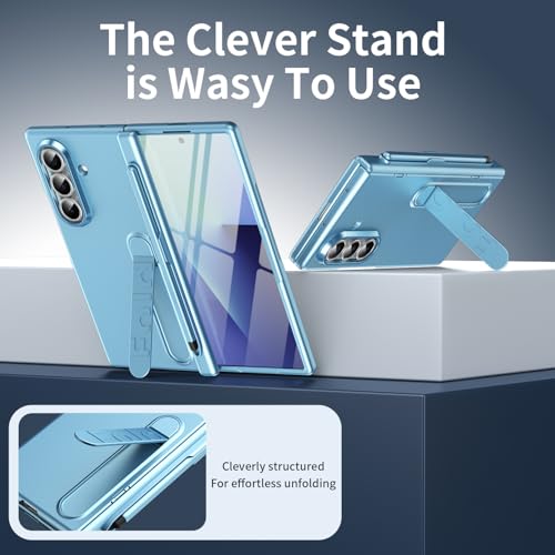 Coque Galaxy Z Fold 7 bleu clair avec stylet protège-charnière et support intégré