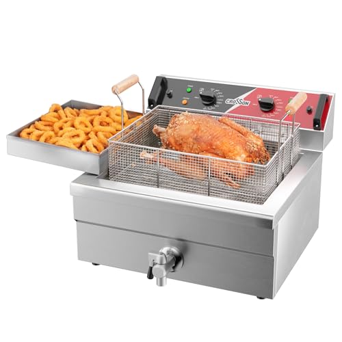 Friteuse électrique à trois paniers CROSSON 12L avec bec verseur d’huile, grille de vidange d’huile, friteuse à beignets commerciale pour faire frire un...