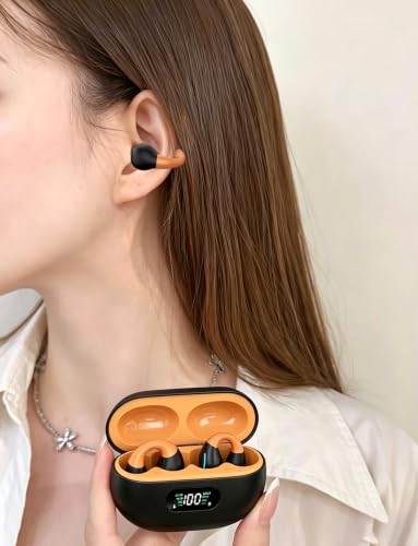Image of Paekole Open Ear Earbuds 2026 Clip On Earbuds Open Ear Headphones, Premium Bluetooth, Hi‑Res Audio, Long‑Lasting 80H Playtime, Clip‑On Earbuds for Daily & Sports Workout, Black‑Orange