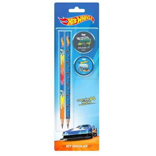 Kit Escolar Hot Wheels Cartela 4 Pecas - Tris
