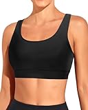 Holipick Women's Sports Bra Bikini Tops Scoop Neck Swim Top Criss Cross Bathing Suits Top Padded Crop Swimsuit Tops Only Black