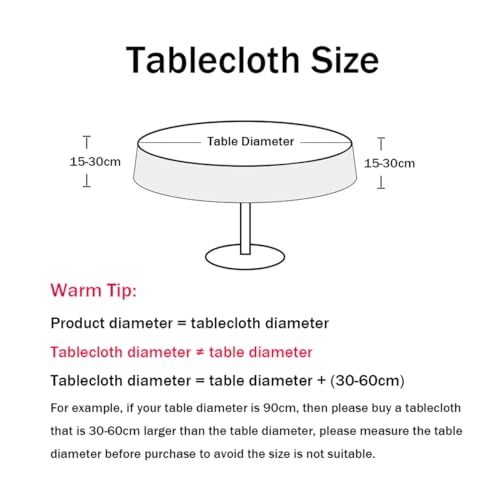 BHOMTY Runde Tischdecke aus Baumwollleinen,maschinenwaschbar, Rot, Durchmesser 90 cm Geeignet für runde Tische mit einem Durchmesser von 40… – Ansicht 7