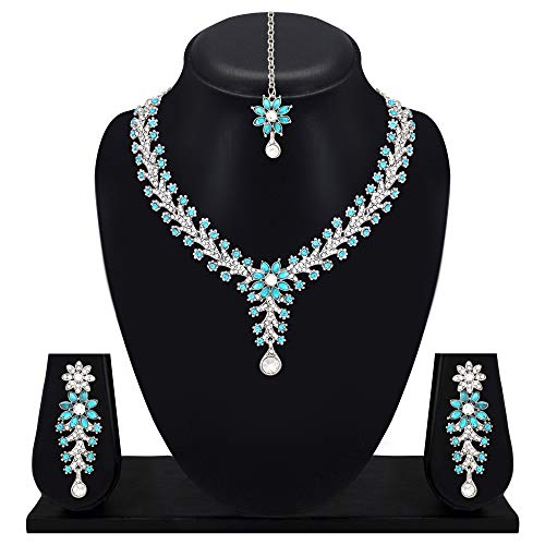 Image of Atasi International Diamond Necklace Jewellery Set for Women with Earrings and Maang Tikka for Wedding, Party, Engagements & Festivals