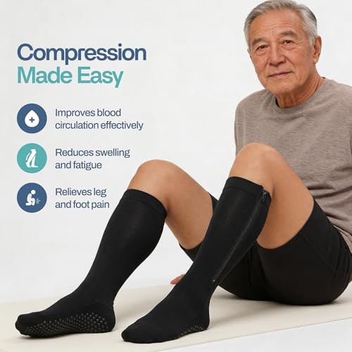 Image of TheraMagic Zipper Compression Socks for Men & Women, 20-30mmHg Closed Toe Graduated Zippered Compression Stocking