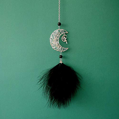 Pendentif Plume Creuse Rétroviseur de Voiture Trapambvia Accessoires de Décoration Créative Pendentif Plume Mini Pendentif de Voiture Design Lune Creuse,Le Noir Cover