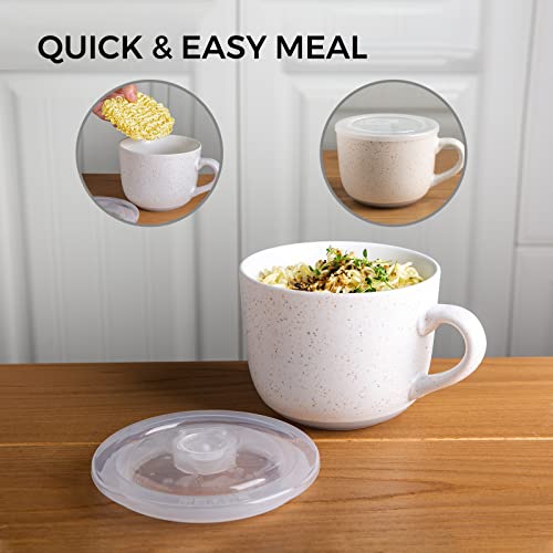 image for AmorArc Ceramic Soup Mugs with Lid, 32 oz Large Soup Cups with Hanlde 