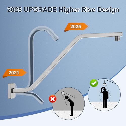 Square Shower Head Extension Arm with Flange, 16.5 Inch Z/S Shaped High Rise Shower Pipe Extender Wall-Mounted for Fixed Bathroom, Shower Head Goose Neck Arm - Extra Long Thread (Brushed Nickle) by Uvish - Used condition - Image 4