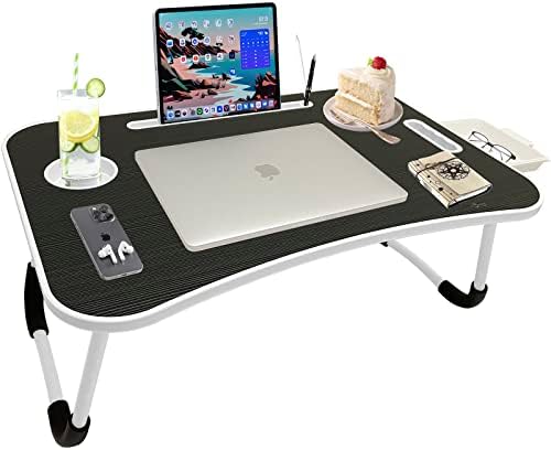 Lap Desk for Laptop, Bed Desk with Storage Drawer, Cup Holders, Portable Laptop Stand for Bed with Foldable Legs XXL Bed Table Tray for Working, Studying, Eating (Black)