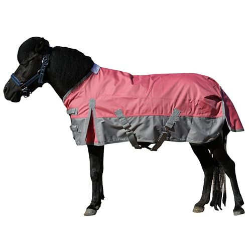 Image of 1200D Pony Mini Horse Rain Sheet Waterproof Breathable Blanket | Windproof Turnout Sheet for Miniature Horses, Foals, Yearlings, Donkeys. Ideal for Stable, Paddock Pink Grey 45IN