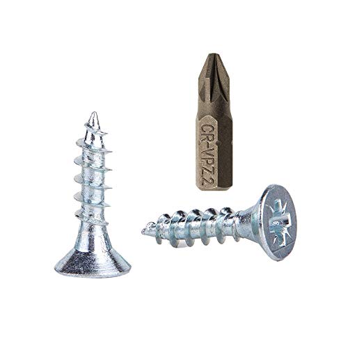 (200 Stück) verzinkte Stahl-Holzschrauben 5,0 x 20 mm, Pozi-Drive Kopfschrauben, Verschlüsse, Senkkopf, Spanplattenschrauben (200 Stück) Cover