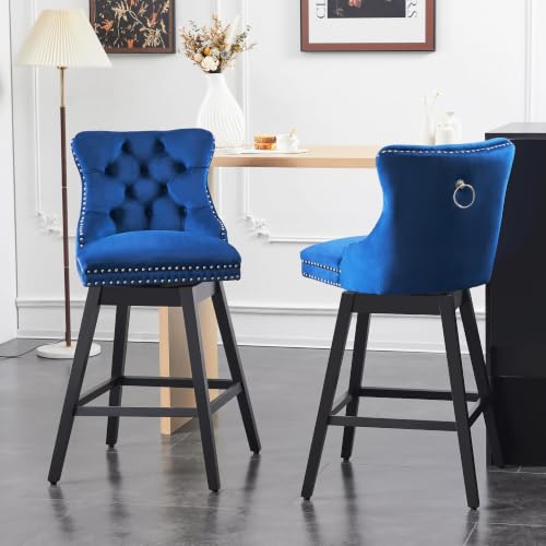 Image of Blue Swivel Bar Stools, Velvet Counter Height Bar Stools Set of 2